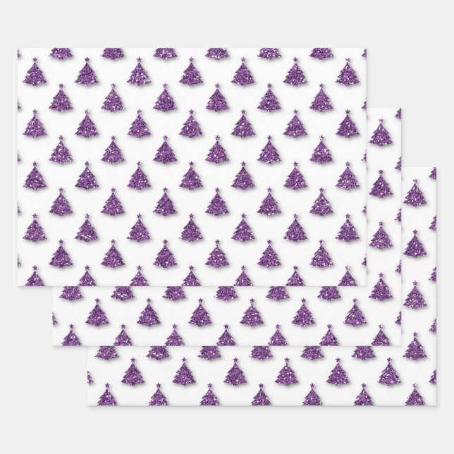 Purple Christmas Pattern Wrapping Paper Sheet (Set)