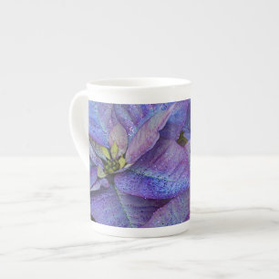 Purple christmas poinsettia bone china mug
