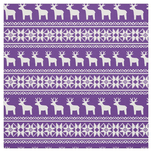 Purple Christmas Reindeer Snowflake Pattern Fabric (Swatch)