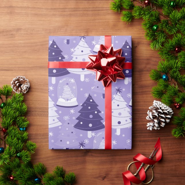 Purple Christmas Snow Globes Wrapping Paper (Holiday Gift)