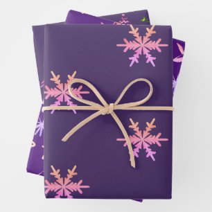 Purple Christmas Snowflake Star Xmas Tree Wrapping Paper Sheet