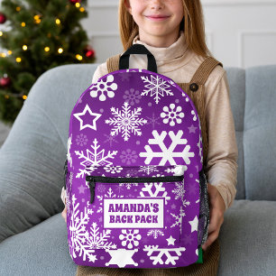 Purple Christmas Snowflakes Personalized Kids Printed Backpack