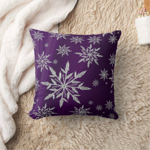 Purple Christmas stars with white ice crystal Throw Pillow