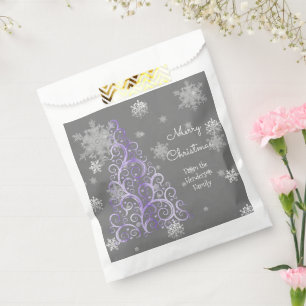 Purple Christmas Tree and Snowflakes Favour Bag