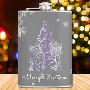 Purple Christmas Tree and Snowflakes Flask