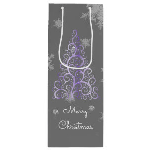 Purple Christmas Tree and Snowflakes Wine Gift Bag