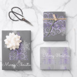 Purple Christmas Tree and Snowflakes Wrapping Paper Sheet<br><div class="desc">Add a touch of timeless charm to your holiday presents with these Purple Christmas Tree and Snowflakes Wrapping Paper Sheets. Designed with a festive Christmas tree accented by elegant flourishes, delicate white snowflakes, and gentle falling snow, this design captures the magic of the season. The grey background creates a sophisticated...</div>