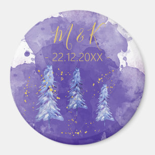 Purple Christmas Tree Golden Snowflakes Magnet