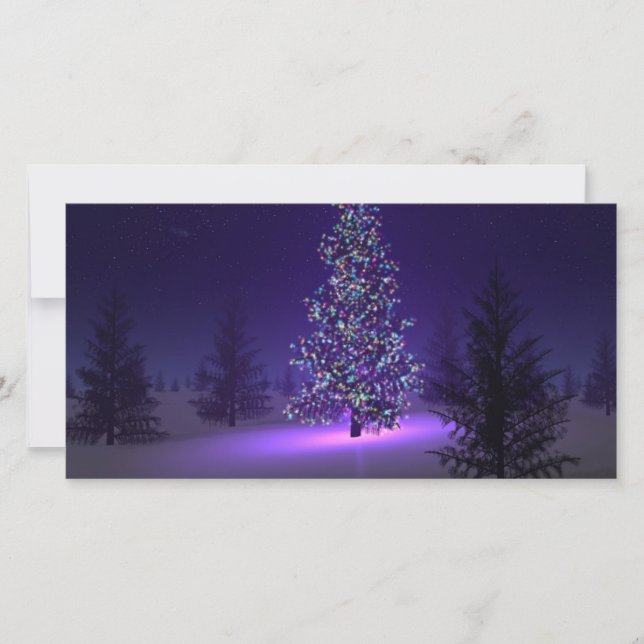 Purple Christmas Tree Holiday Card (Front)