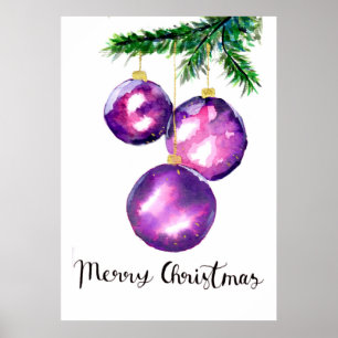 Purple Christmas Tree Ornaments Poster
