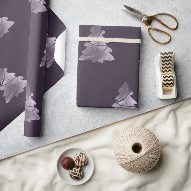 Purple Christmas Tree Pattern Aubergine Eggplant Wrapping Paper (Crafts)