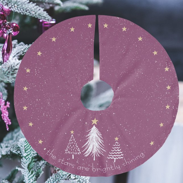 Purple Christmas Tree Skirt Gold Stars (Purple Christmas Tree Skirt, Gold Stars, Brushed Polyester Tree Skirt)