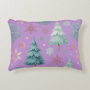 Purple Christmas Tree & Snowflake Accent Pillow