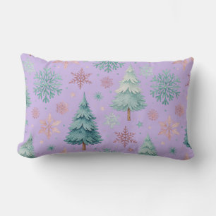 Purple Christmas Tree & Snowflake Throw Pillow 
