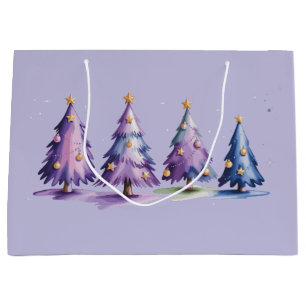 Purple Christmas Trees Winter Holiday Large Gift Bag