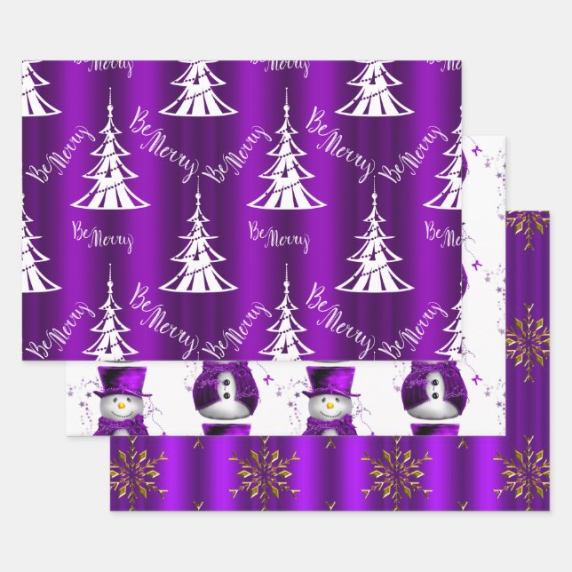 Purple Christmas Wrapping Paper Sheet (Set)