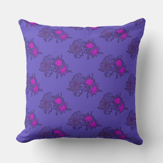 Purple Chrysanthemum Floral Pattern Pillow (Front)