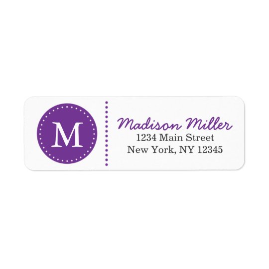 Purple Circle Dots Custom Monogram Return Address Label