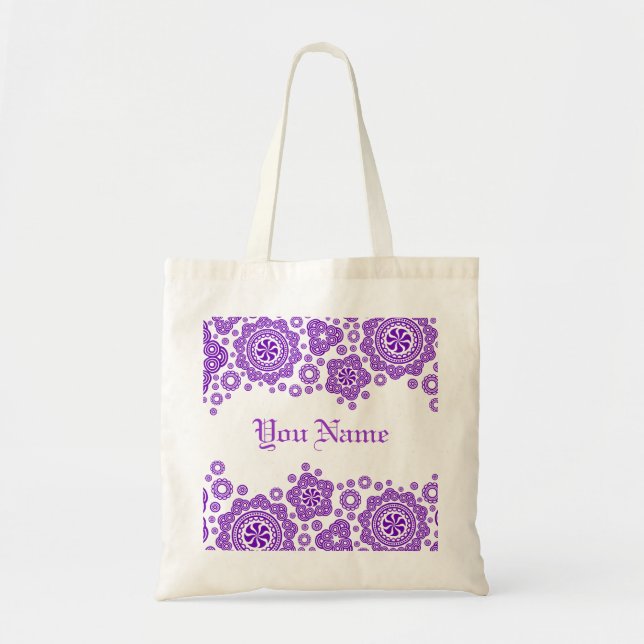 Purple  Circles Pattern-Monogram Tote Bag (Front)