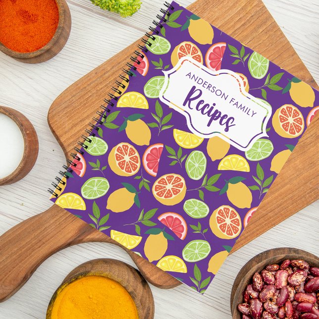Purple Citrus Lemon Orange Pattern Family Recipes Notebook (Creator Uploaded)