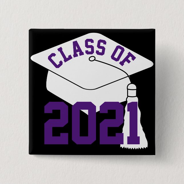 Purple Class of 2024 Grad Cap 2 Inch Square Button (Front)