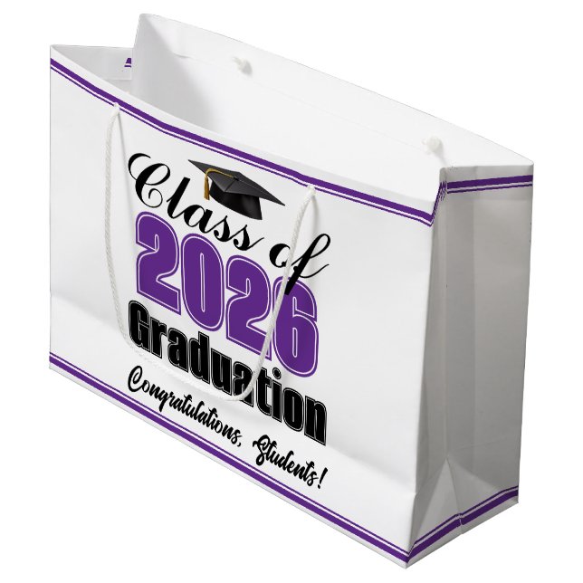 Purple Class of 2026 Custom Graduation Party Large Gift Bag (Front Angled)