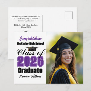 Purple Class of 2026 Graduate Photo Graduation Announcement Postcard