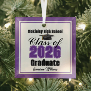Purple Class of 2026 Graduation Custom Christmas Glass Ornament