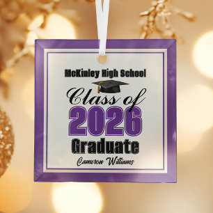 Purple Class of 2026 Graduation Custom Christmas Glass Ornament