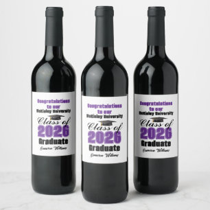 Purple Class of 2026 Graduation Party Custom Wine Label