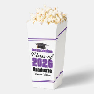 Purple Class of 2026 Graduation Party Popcorn Favor Box