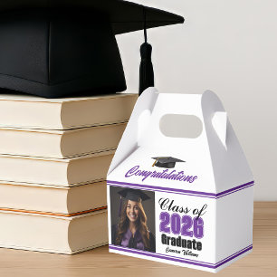Purple Class of 2026 Photo Graduation Party Favor Box
