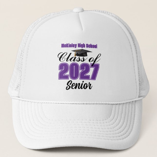 Purple Class of 2027 Senior Custom High School Trucker Hat (Front)