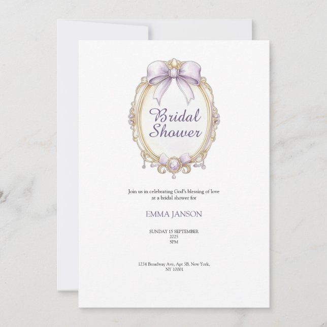 Purple classy bridal shower party invitation (Front)