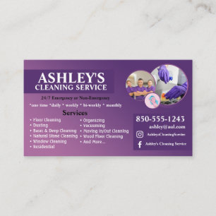 Purple Cleaning Service Business Card 