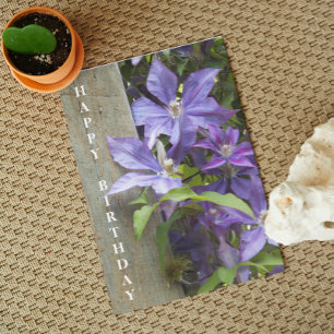 Purple Clematis Floral Birthday Card
