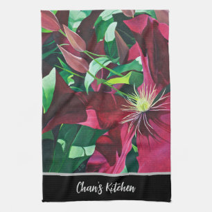 Purple Clematis Floral Kitchen Towel