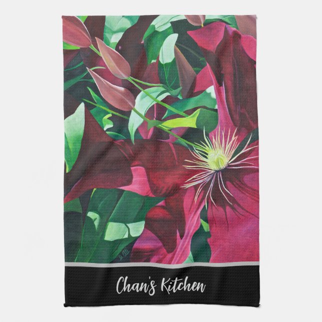 Purple Clematis Floral Kitchen Towel (Vertical)