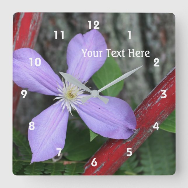 Purple Clematis Flower In Wagon Wheel Square Wall Clock (Front)