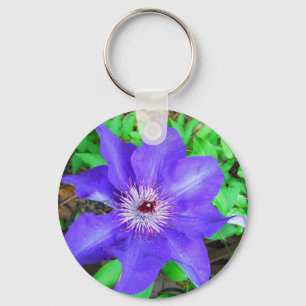 Purple Clematis Flower Keychain
