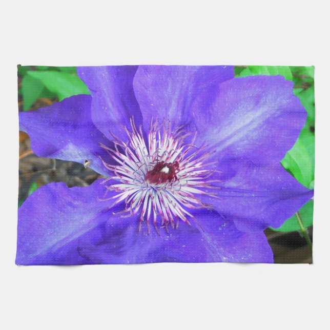 Purple Clematis Flower Kitchen Towel (Horizontal)