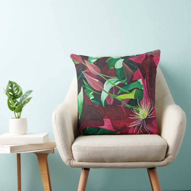 Purple Clematis flower Large Square Throw Pillow (Chair)