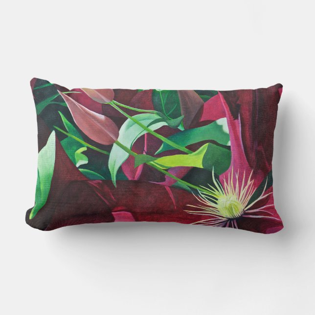 Purple Clematis Flower Lumbar Pillow (Front)