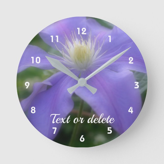 Purple Clematis Flower Personalized Round Clock (Front)