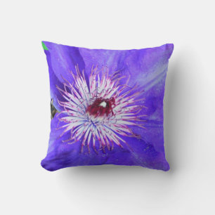 Purple Clematis Flower Throw Pillow