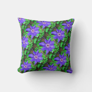 Purple Clematis Flower Throw Pillow