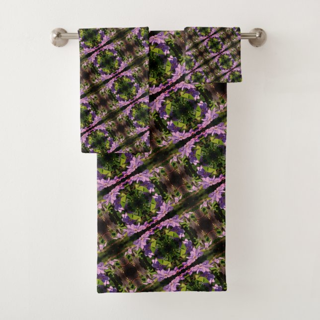 Purple Clematis Flowers Abstract Pattern     Bath Towel Set (Insitu)