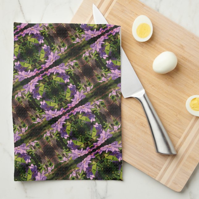 Purple Clematis Flowers Abstract Pattern       Kitchen Towel (Quarter Fold)