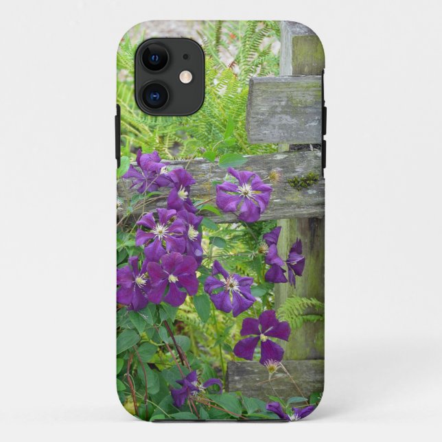 Purple clematis flowers on wooden fence Case-Mate iPhone case (Back)