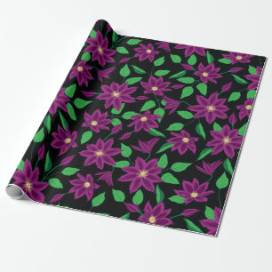 Purple clematis flowers pattern wrapping paper